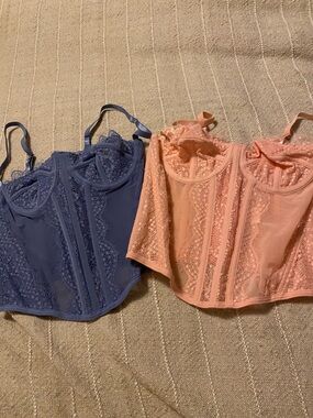 Lace Bustier Corset Top - Blue & Peach